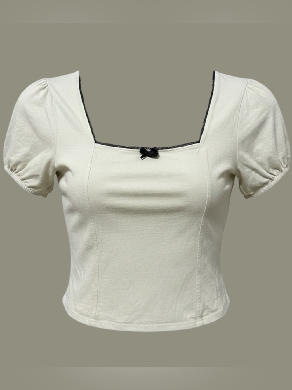 Hot Topic Coquette Lace Trim Bow Top White Puff Sleeve XL